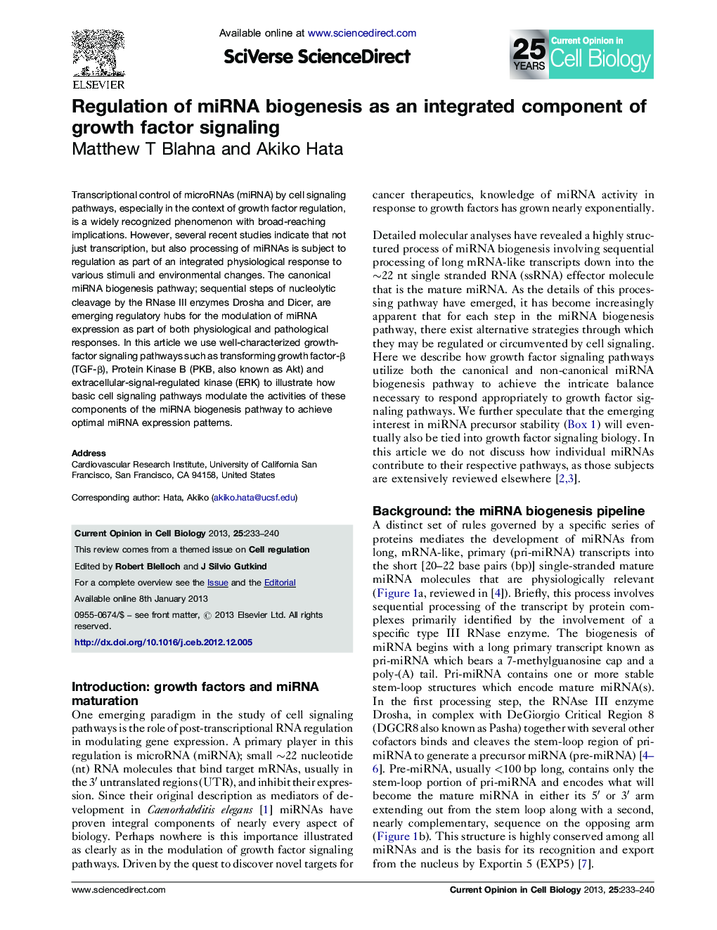 Regulation of miRNA biogenesis as an integrated component of growth factor signaling