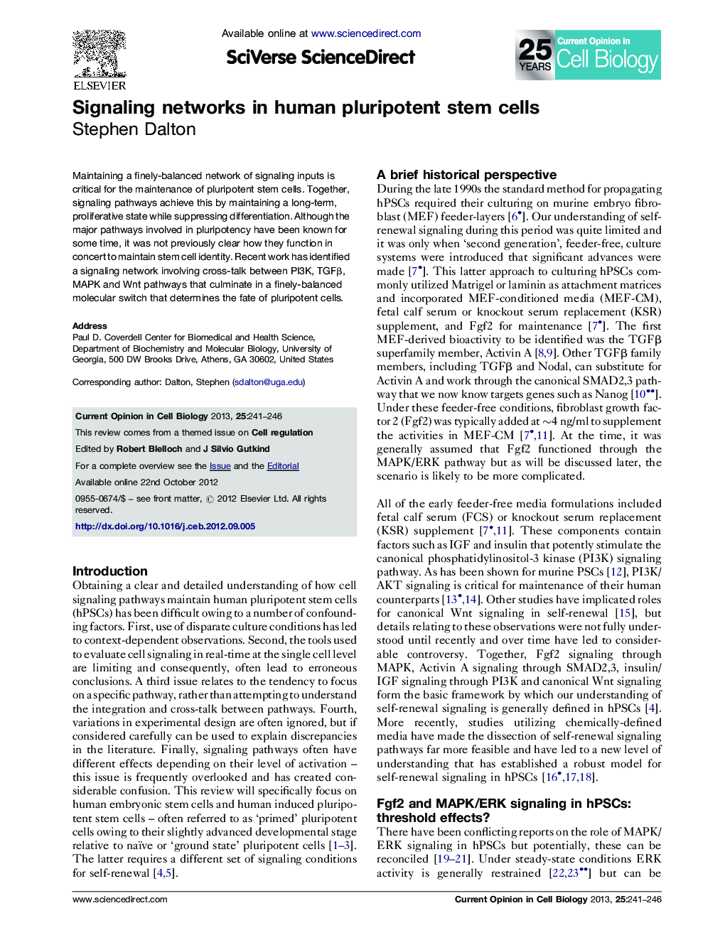 Signaling networks in human pluripotent stem cells