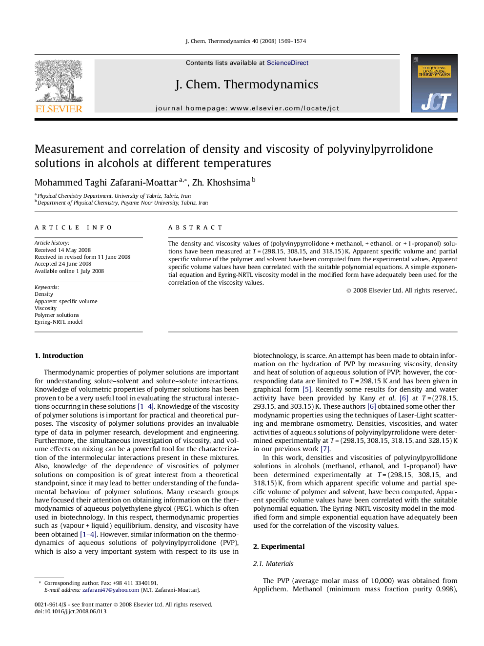 Measurement and correlation of density and viscosity of polyvinylpyrrolidone solutions in alcohols at different temperatures