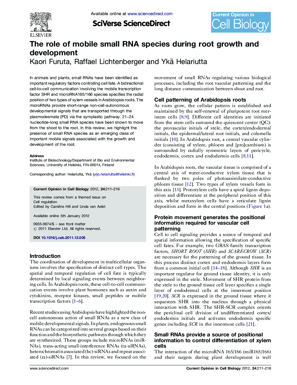 The role of mobile small RNA species during root growth and development