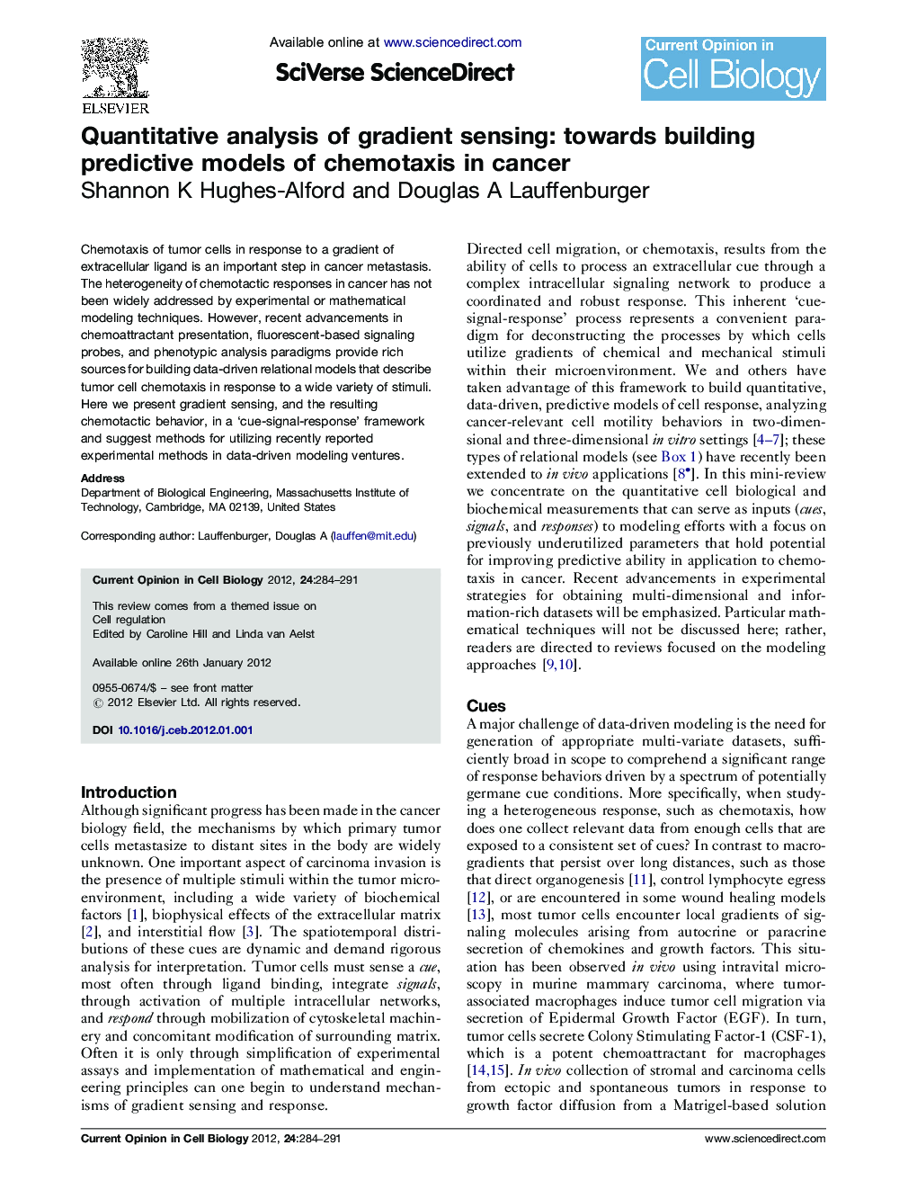 Quantitative analysis of gradient sensing: towards building predictive models of chemotaxis in cancer