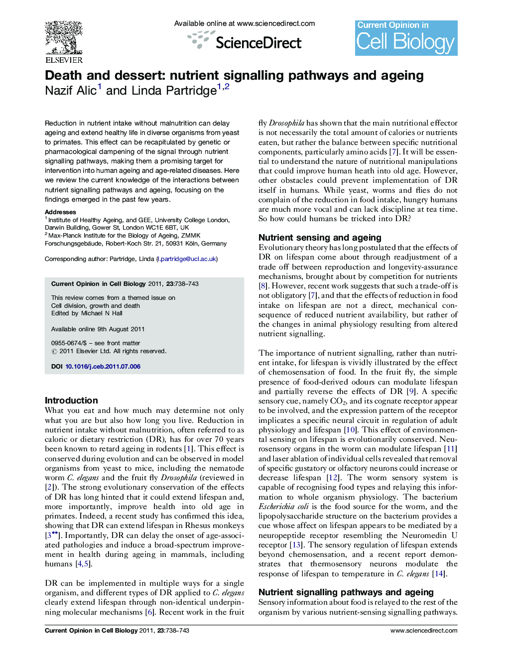 Death and dessert: nutrient signalling pathways and ageing