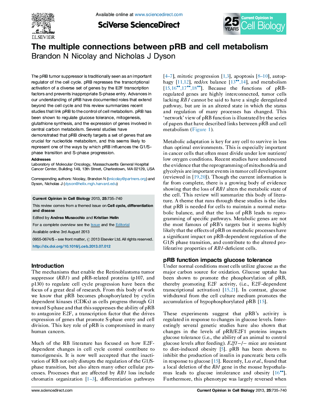 The multiple connections between pRB and cell metabolism