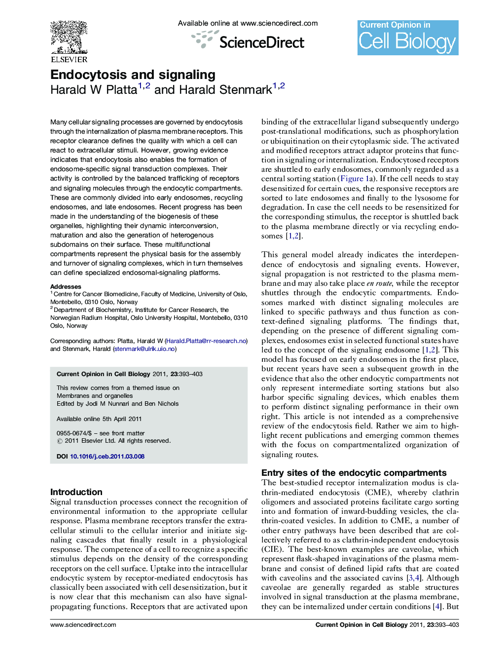 عکس صفحه اول مقاله: Endocytosis and signaling Endocytosis and signaling