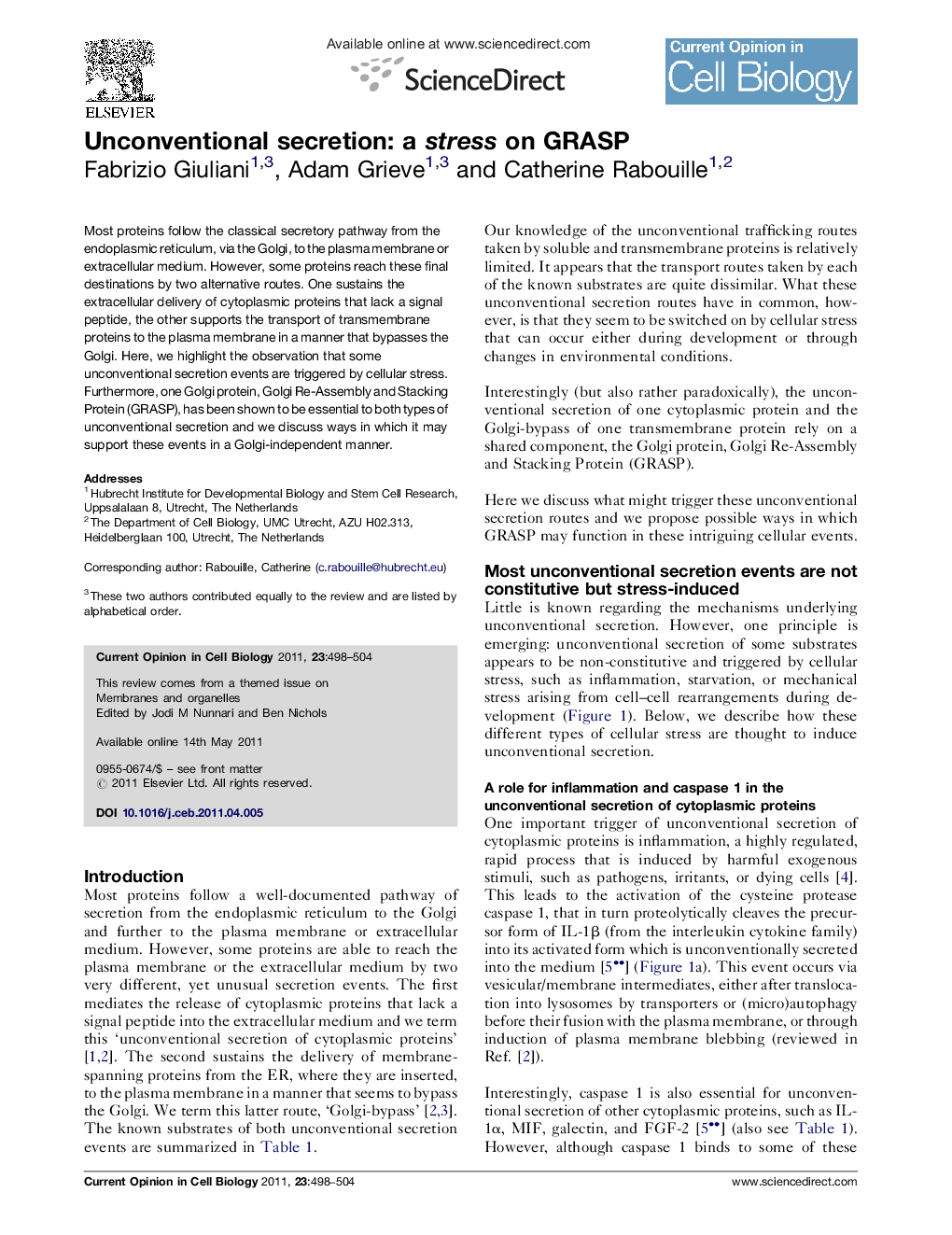 Unconventional secretion: a stress on GRASP