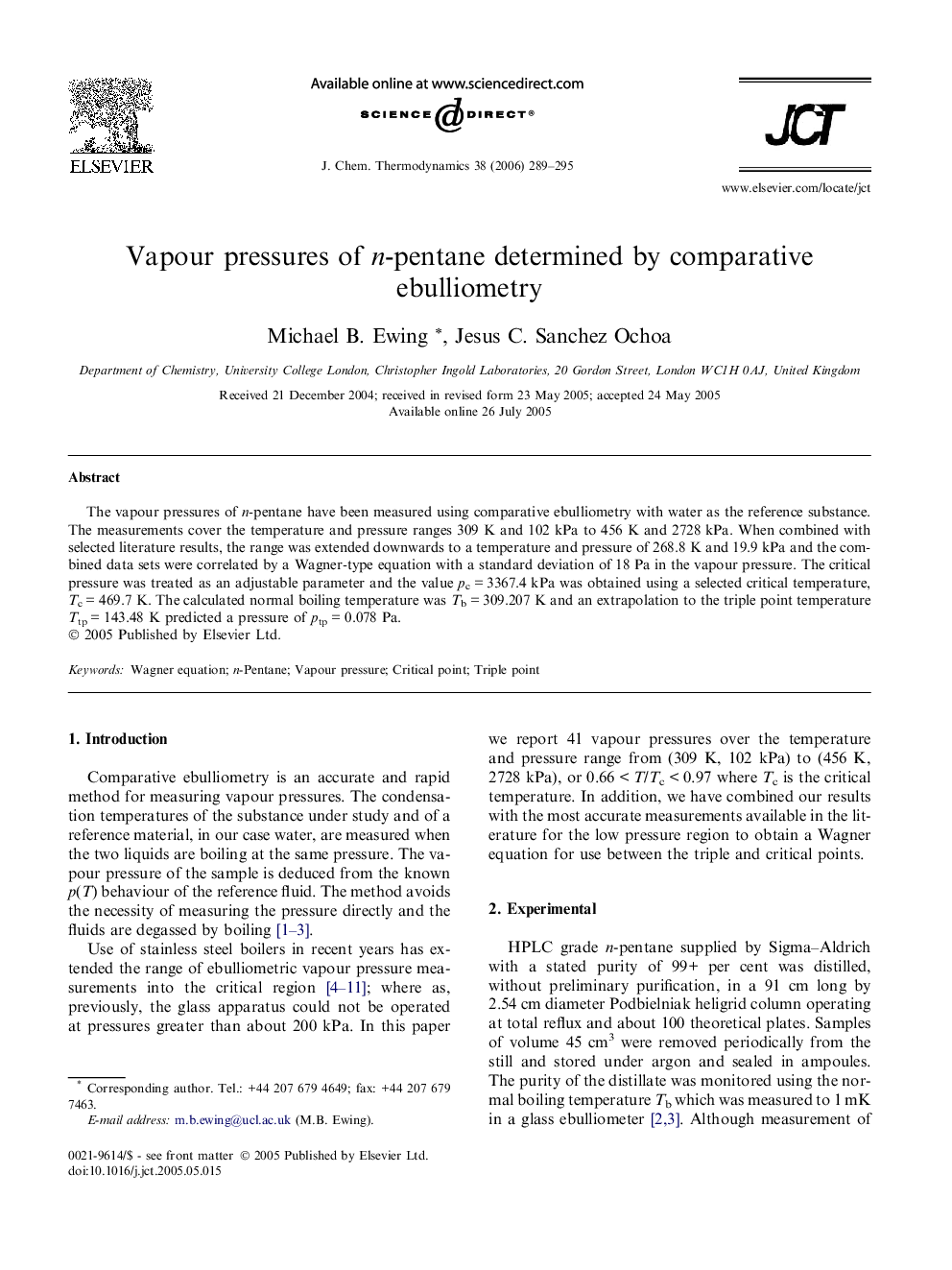 Vapour pressures of n-pentane determined by comparative ebulliometry