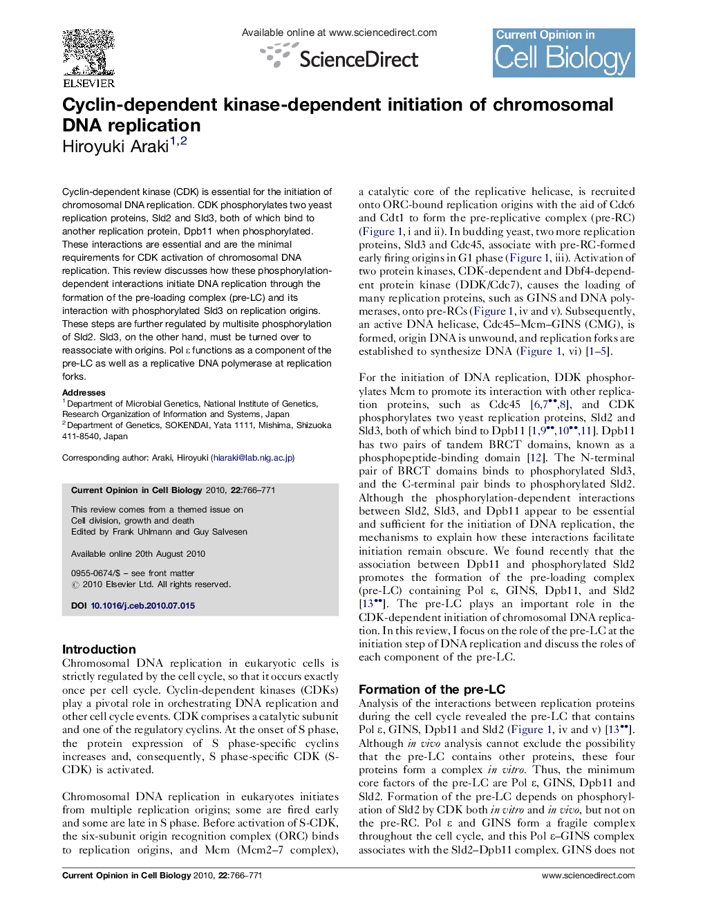 Cyclin-dependent kinase-dependent initiation of chromosomal DNA replication