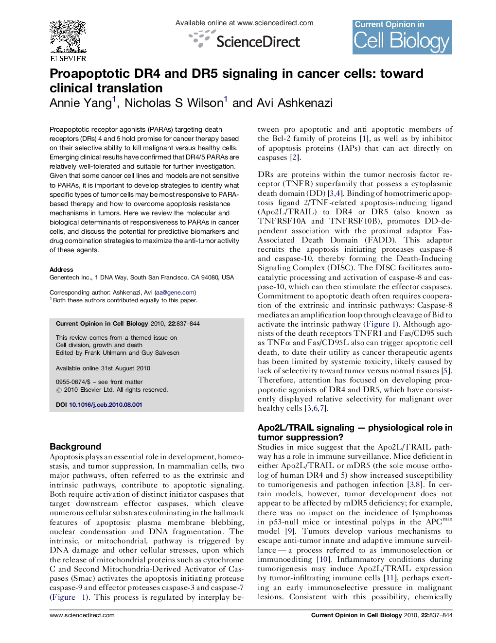 Proapoptotic DR4 and DR5 signaling in cancer cells: toward clinical translation