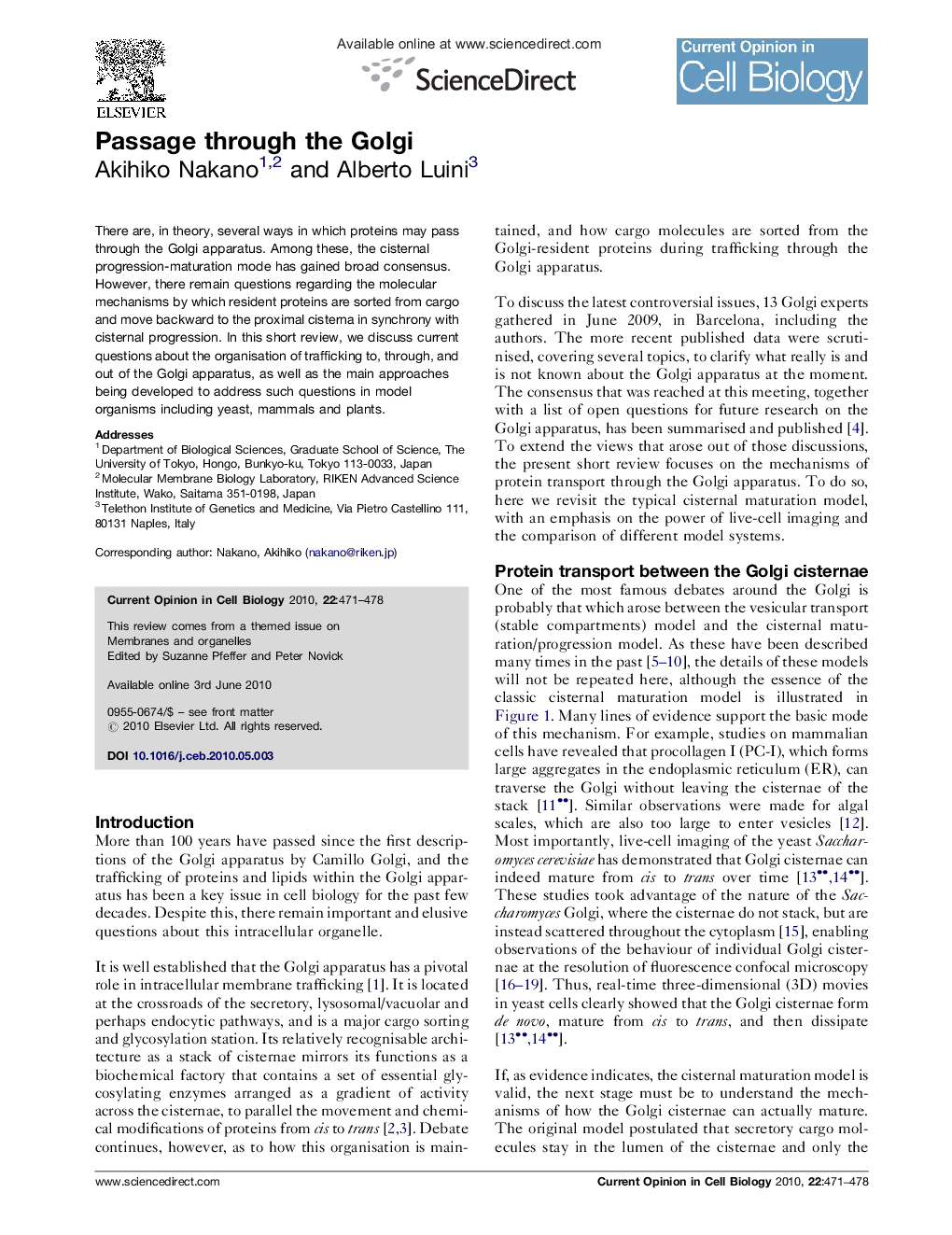 Passage through the Golgi