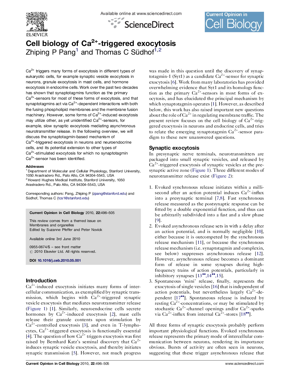 Cell biology of Ca2+-triggered exocytosis