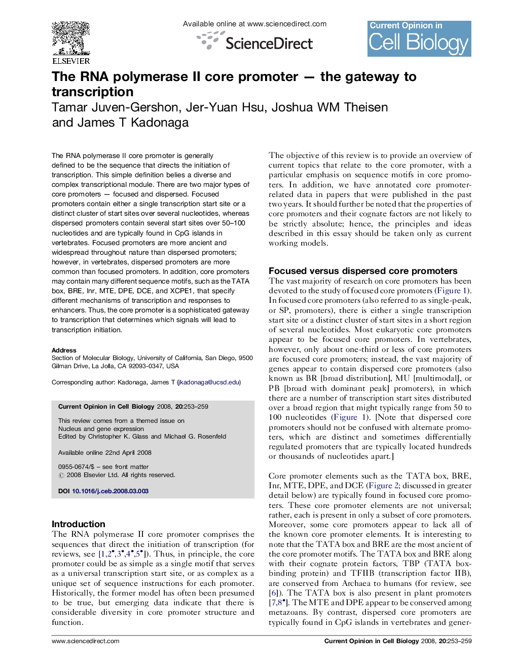 The RNA polymerase II core promoter — the gateway to transcription