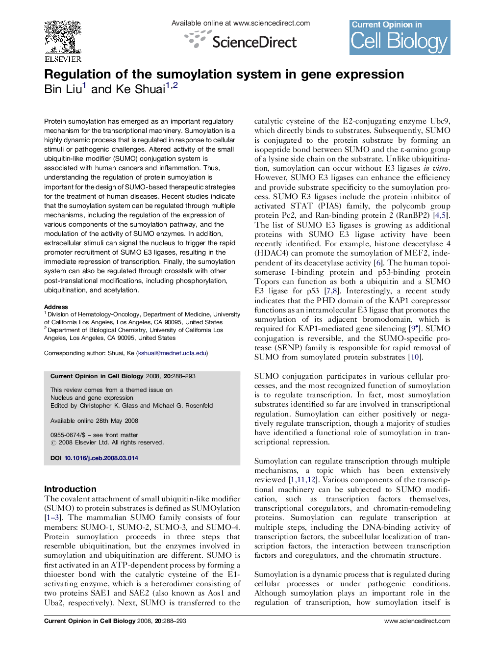 Regulation of the sumoylation system in gene expression