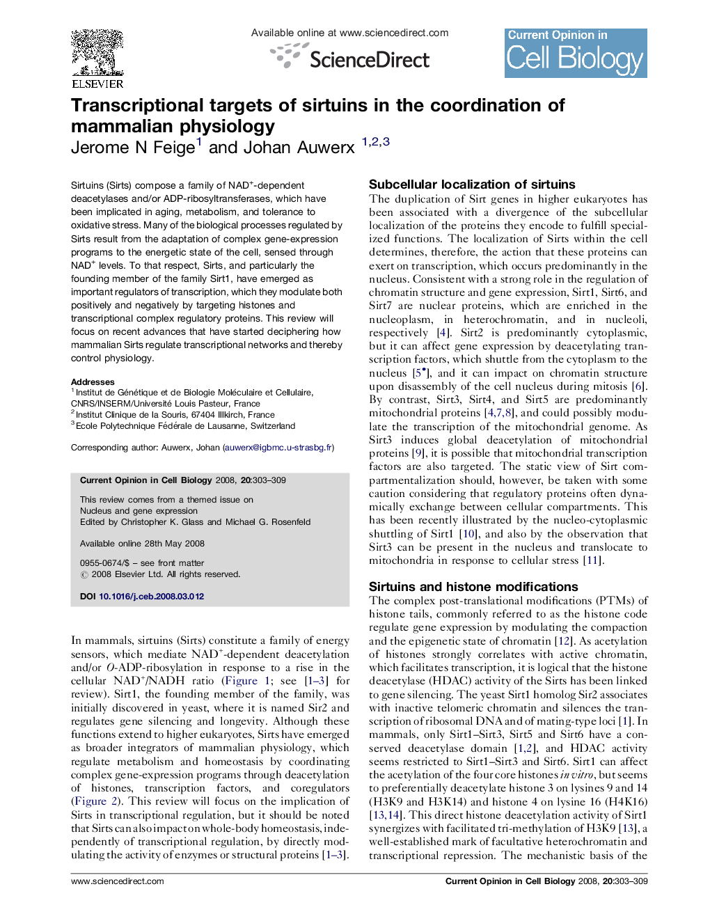 Transcriptional targets of sirtuins in the coordination of mammalian physiology