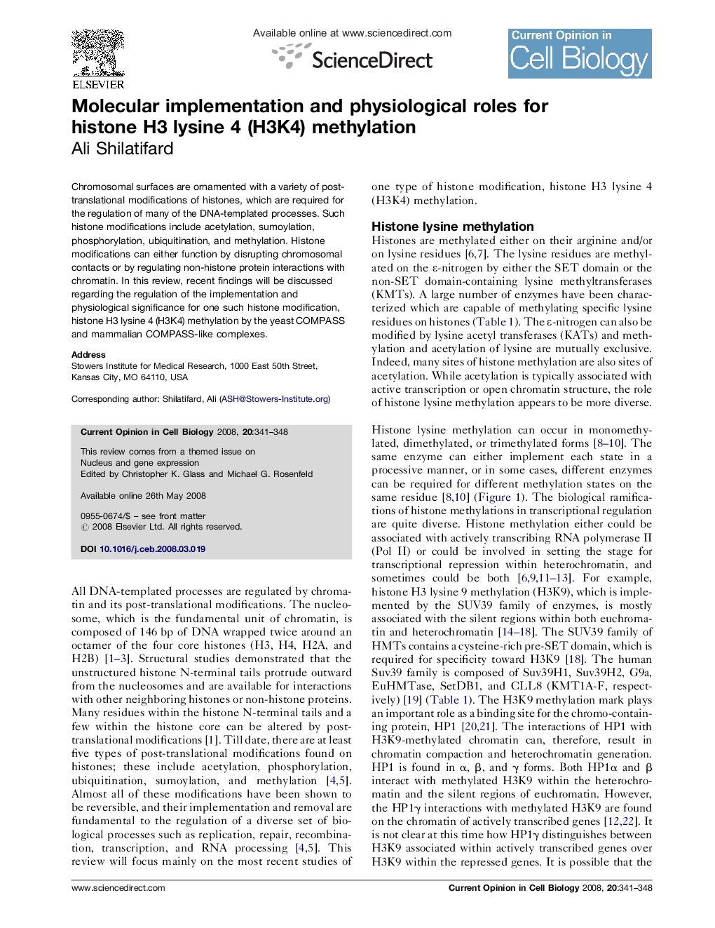 Molecular implementation and physiological roles for histone H3 lysine 4 (H3K4) methylation