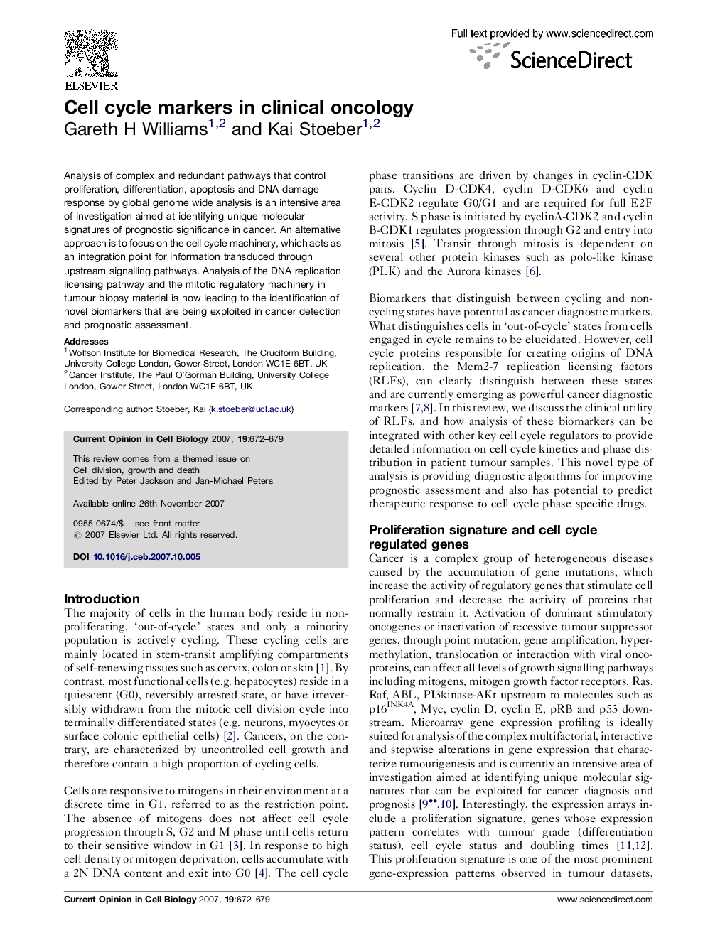 Cell cycle markers in clinical oncology