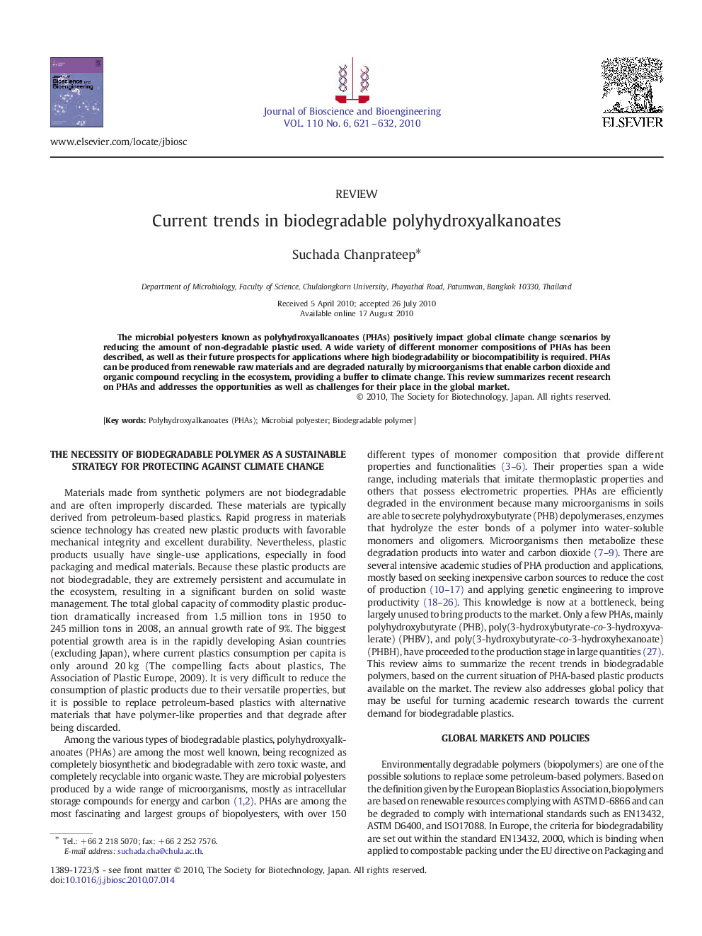 Current trends in biodegradable polyhydroxyalkanoates