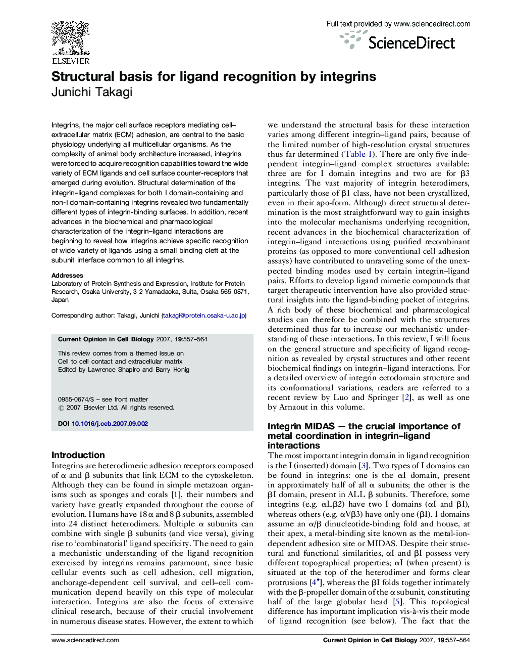 Structural basis for ligand recognition by integrins
