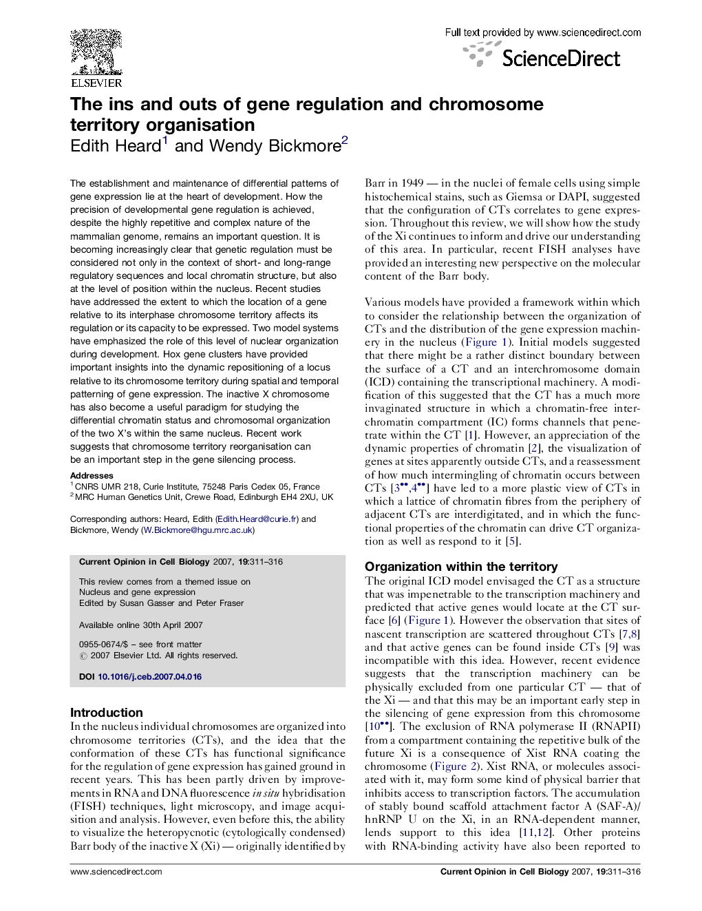 The ins and outs of gene regulation and chromosome territory organisation