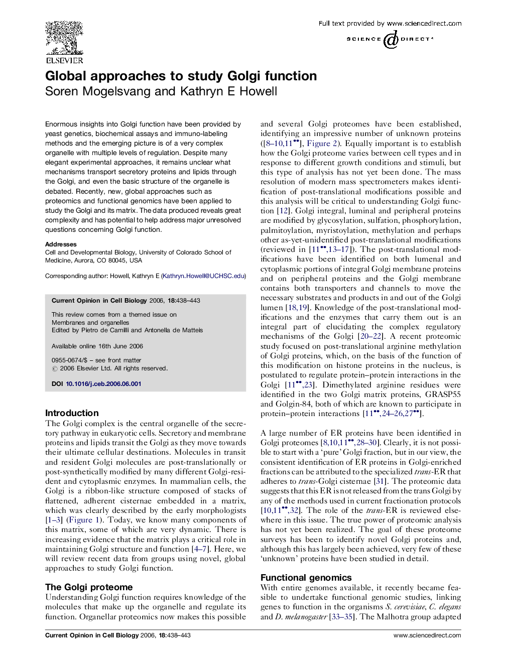 Global approaches to study Golgi function