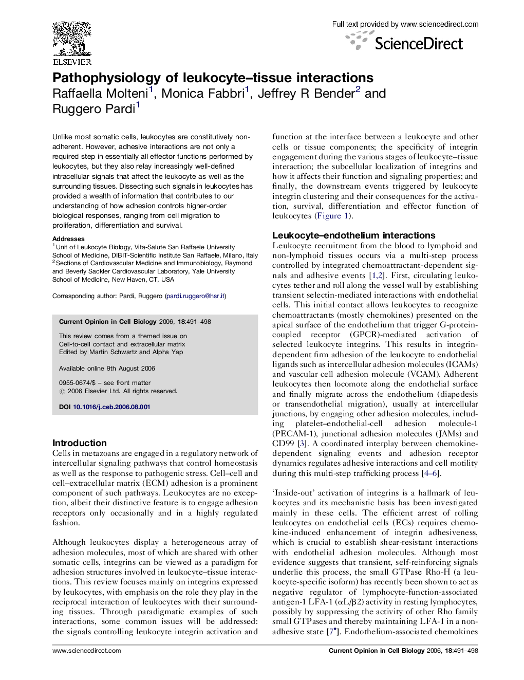 Pathophysiology of leukocyte–tissue interactions