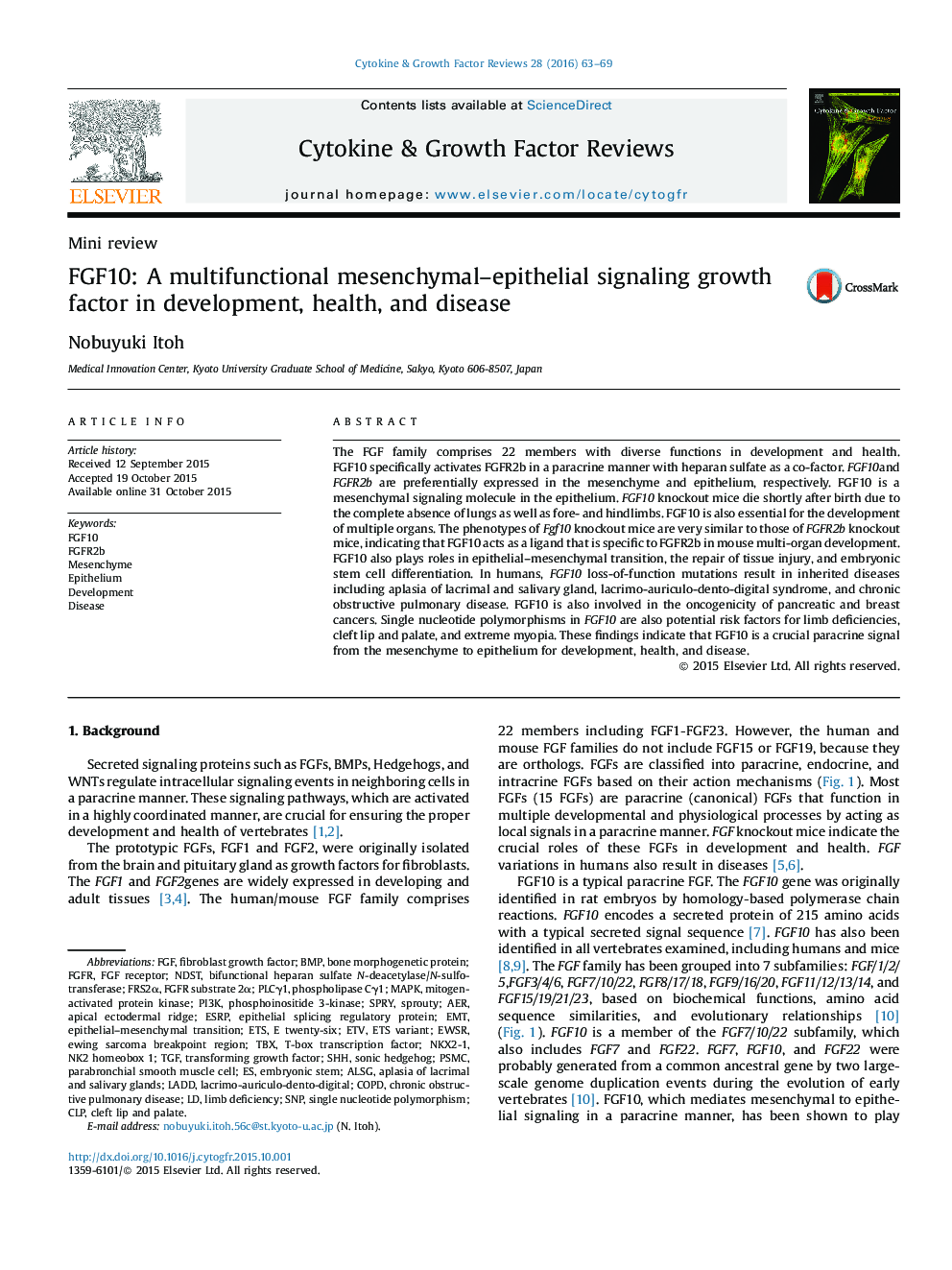 FGF10: A multifunctional mesenchymal–epithelial signaling growth factor in development, health, and disease