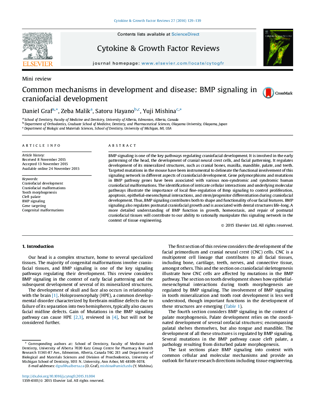 Common mechanisms in development and disease: BMP signaling in craniofacial development
