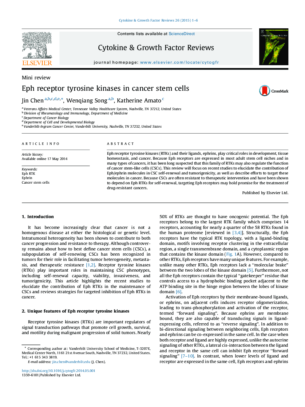 Eph receptor tyrosine kinases in cancer stem cells