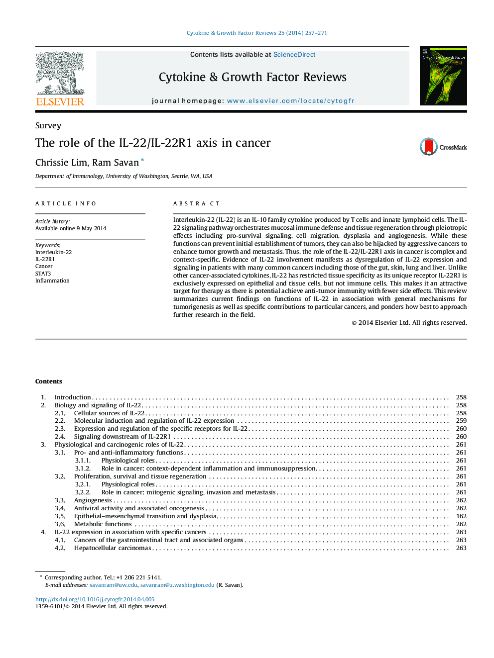 The role of the IL-22/IL-22R1 axis in cancer