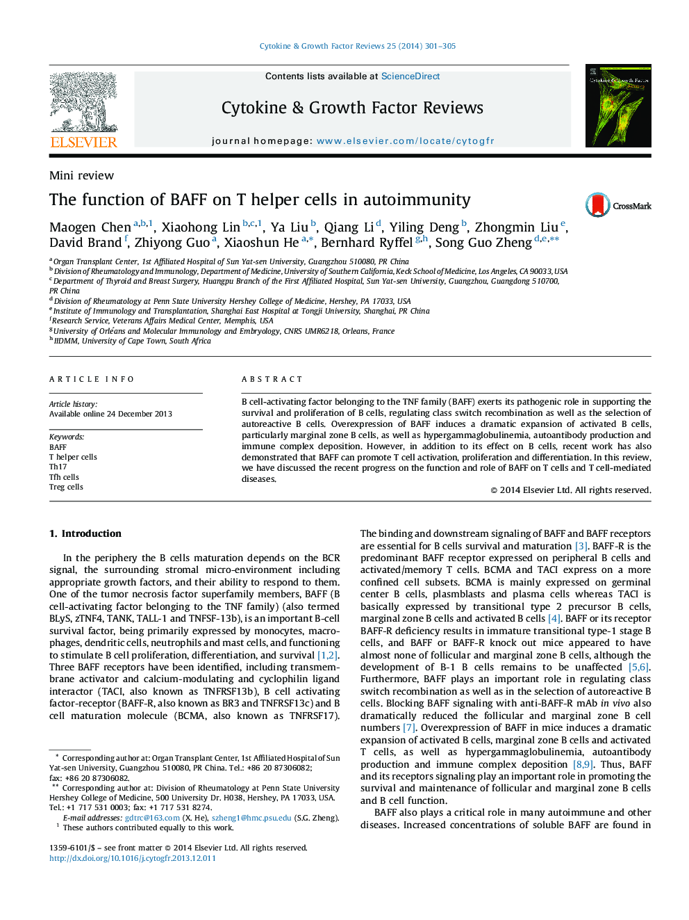 The function of BAFF on T helper cells in autoimmunity