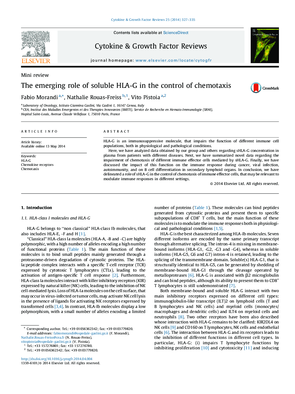 The emerging role of soluble HLA-G in the control of chemotaxis