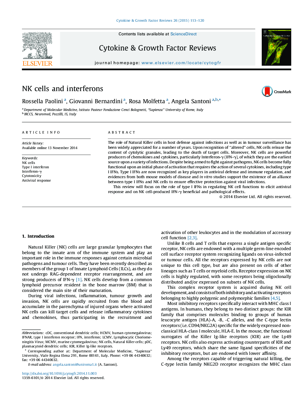 NK cells and interferons