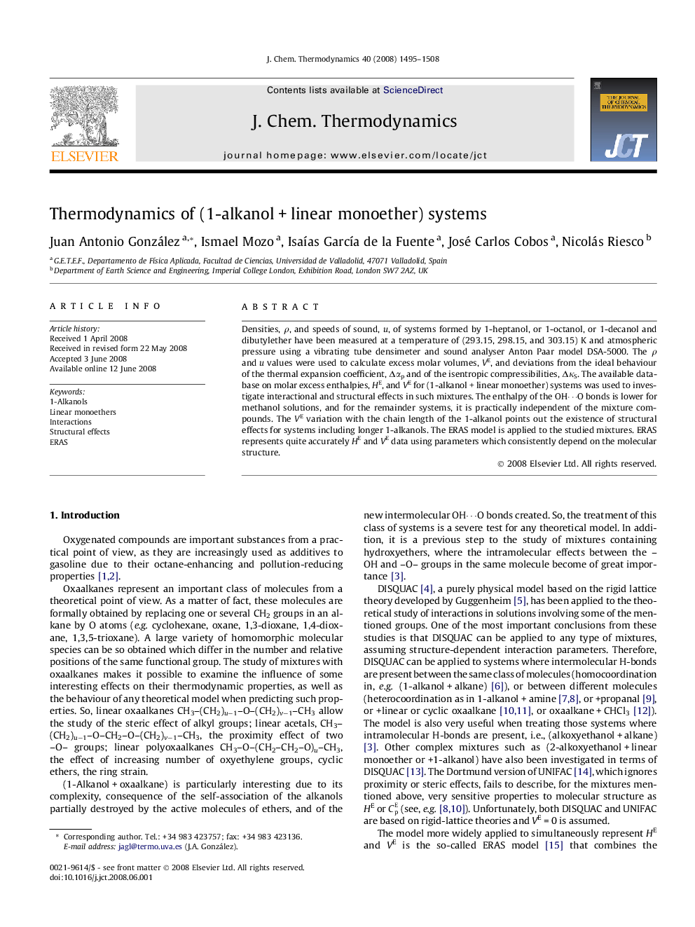 Thermodynamics of (1-alkanol + linear monoether) systems