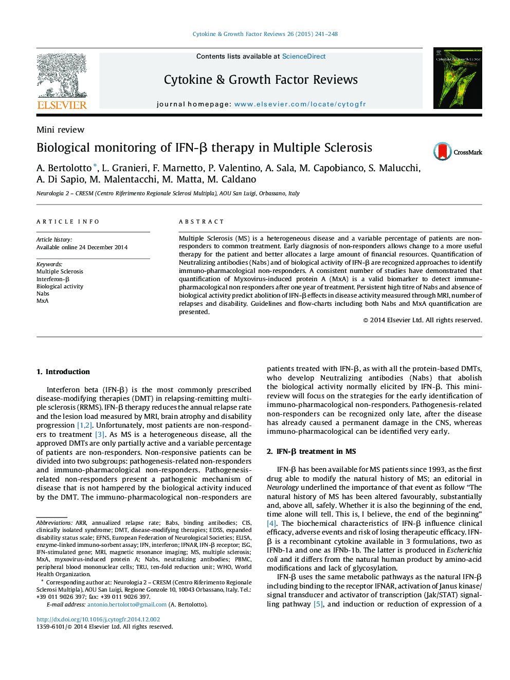 Biological monitoring of IFN-β therapy in Multiple Sclerosis