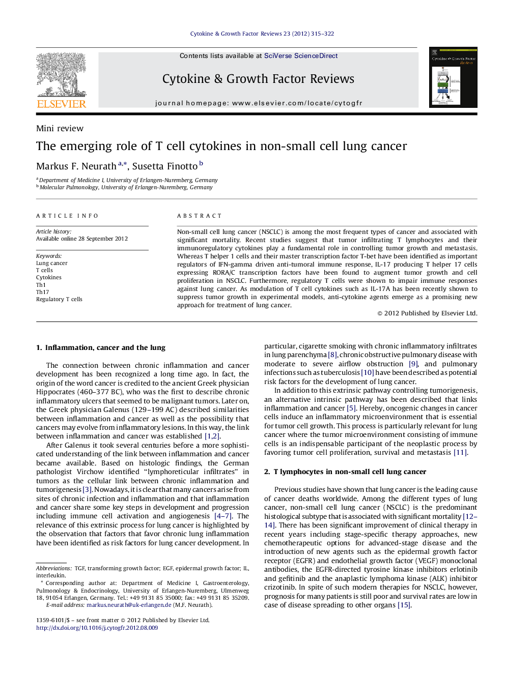 The emerging role of T cell cytokines in non-small cell lung cancer