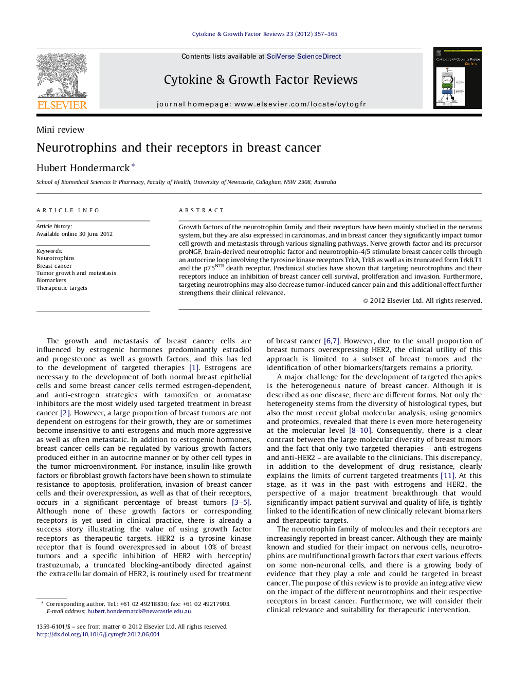 Neurotrophins and their receptors in breast cancer