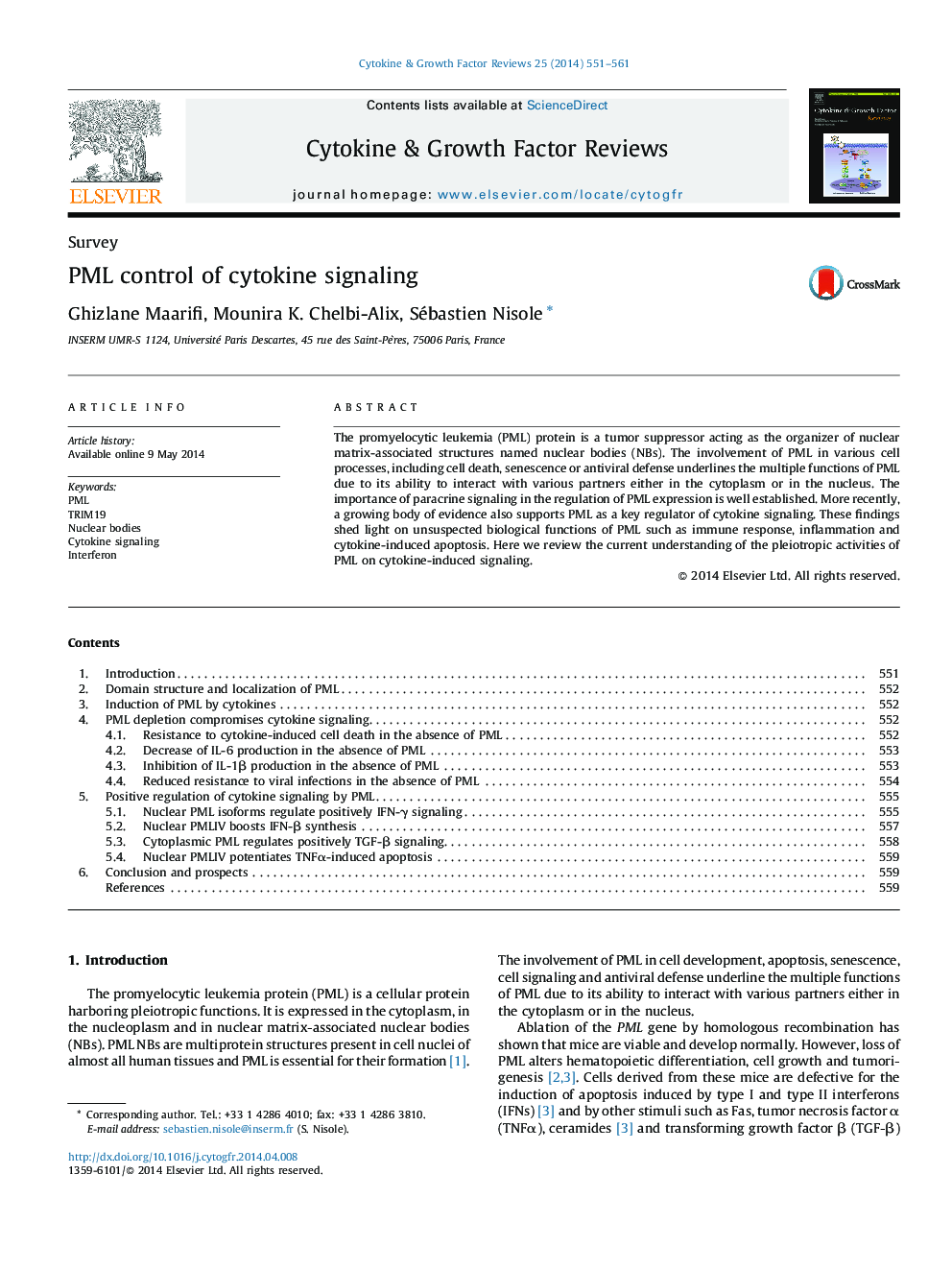 PML control of cytokine signaling