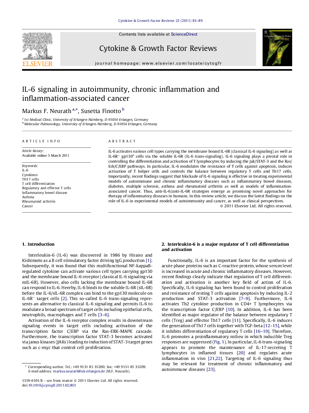 IL-6 signaling in autoimmunity, chronic inflammation and inflammation-associated cancer