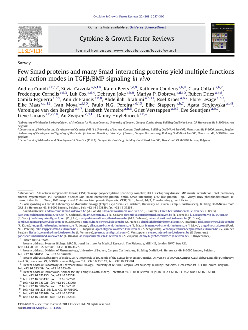 Few Smad proteins and many Smad-interacting proteins yield multiple functions and action modes in TGFÎ²/BMP signaling in vivo