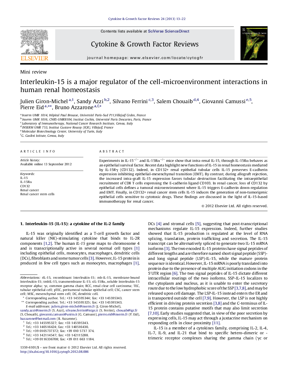 Interleukin-15 is a major regulator of the cell-microenvironment interactions in human renal homeostasis