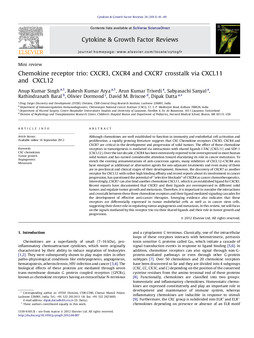 Chemokine receptor trio: CXCR3, CXCR4 and CXCR7 crosstalk via CXCL11 and CXCL12