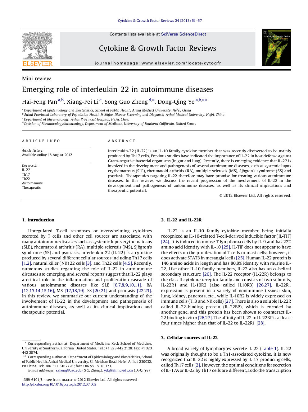 Emerging role of interleukin-22 in autoimmune diseases