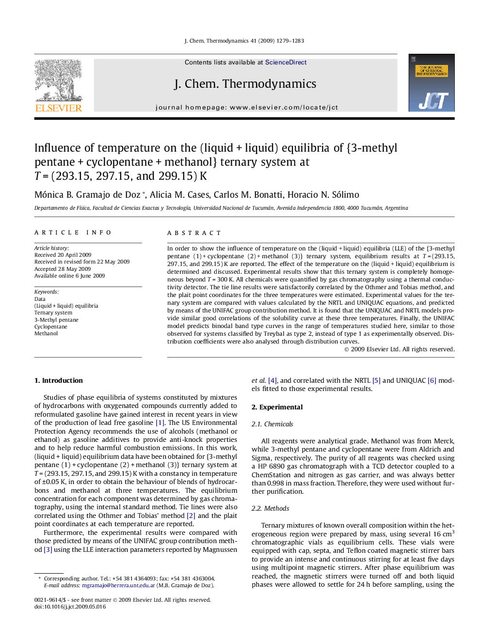 Influence of temperature on the (liquid + liquid) equilibria of {3-methyl pentane + cyclopentane + methanol} ternary system at T = (293.15, 297.15, and 299.15) K