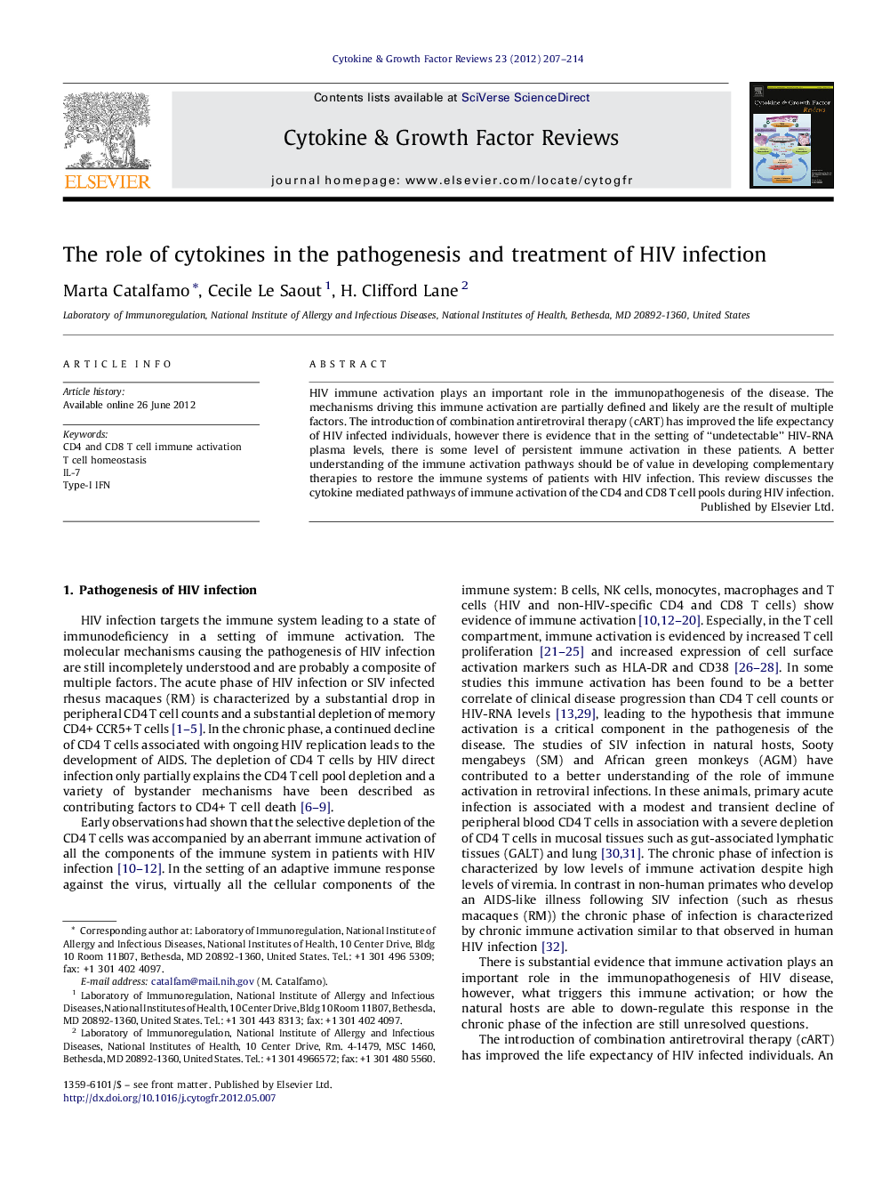 The role of cytokines in the pathogenesis and treatment of HIV infection