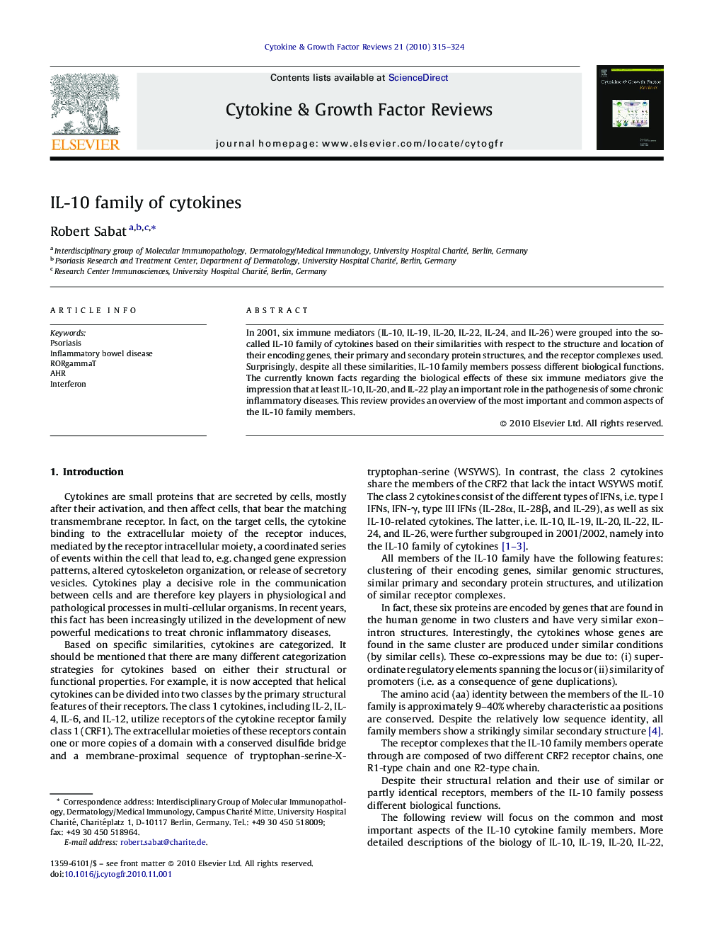 IL-10 family of cytokines