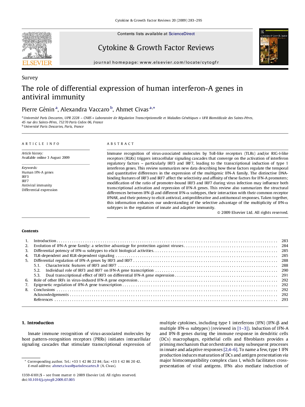 The role of differential expression of human interferon-A genes in antiviral immunity