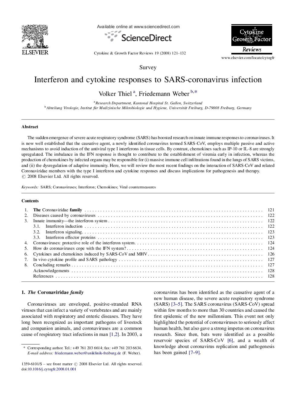 Interferon and cytokine responses to SARS-coronavirus infection