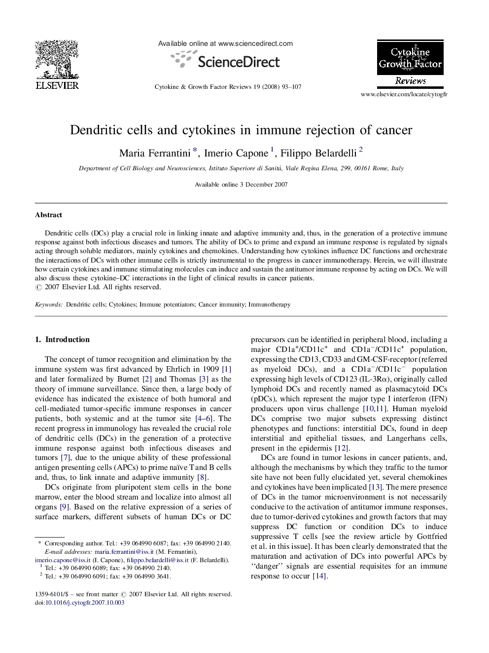 Dendritic cells and cytokines in immune rejection of cancer