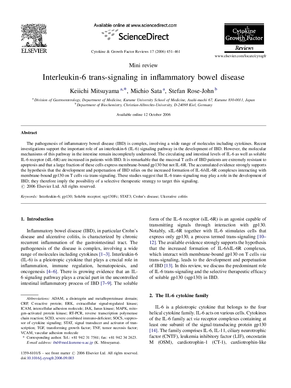 Interleukin-6 trans-signaling in inflammatory bowel disease