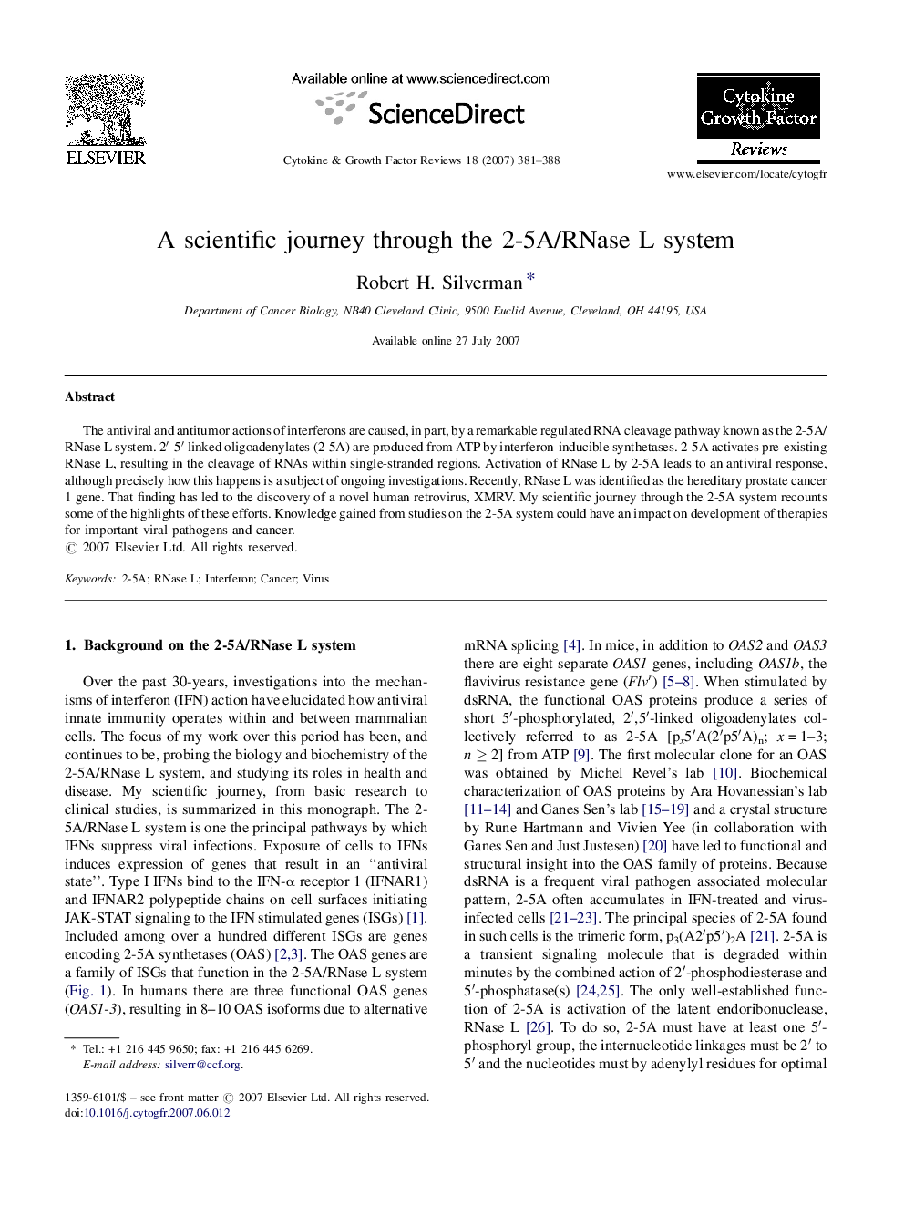 A scientific journey through the 2-5A/RNase L system