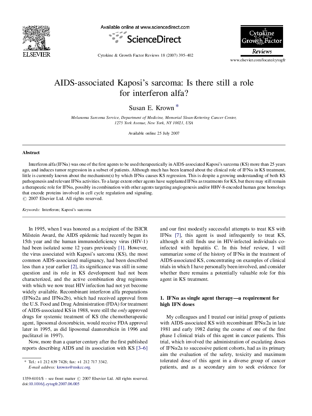 AIDS-associated Kaposi's sarcoma: Is there still a role for interferon alfa?